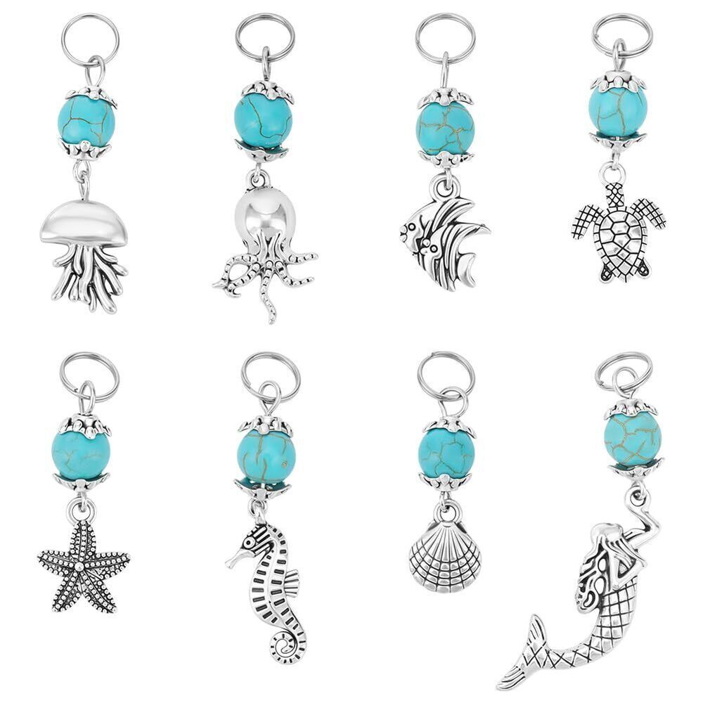 7521 64pcs 8 Styles Ocean Animals Charms Tibetan Mermaids Starfish Pendant